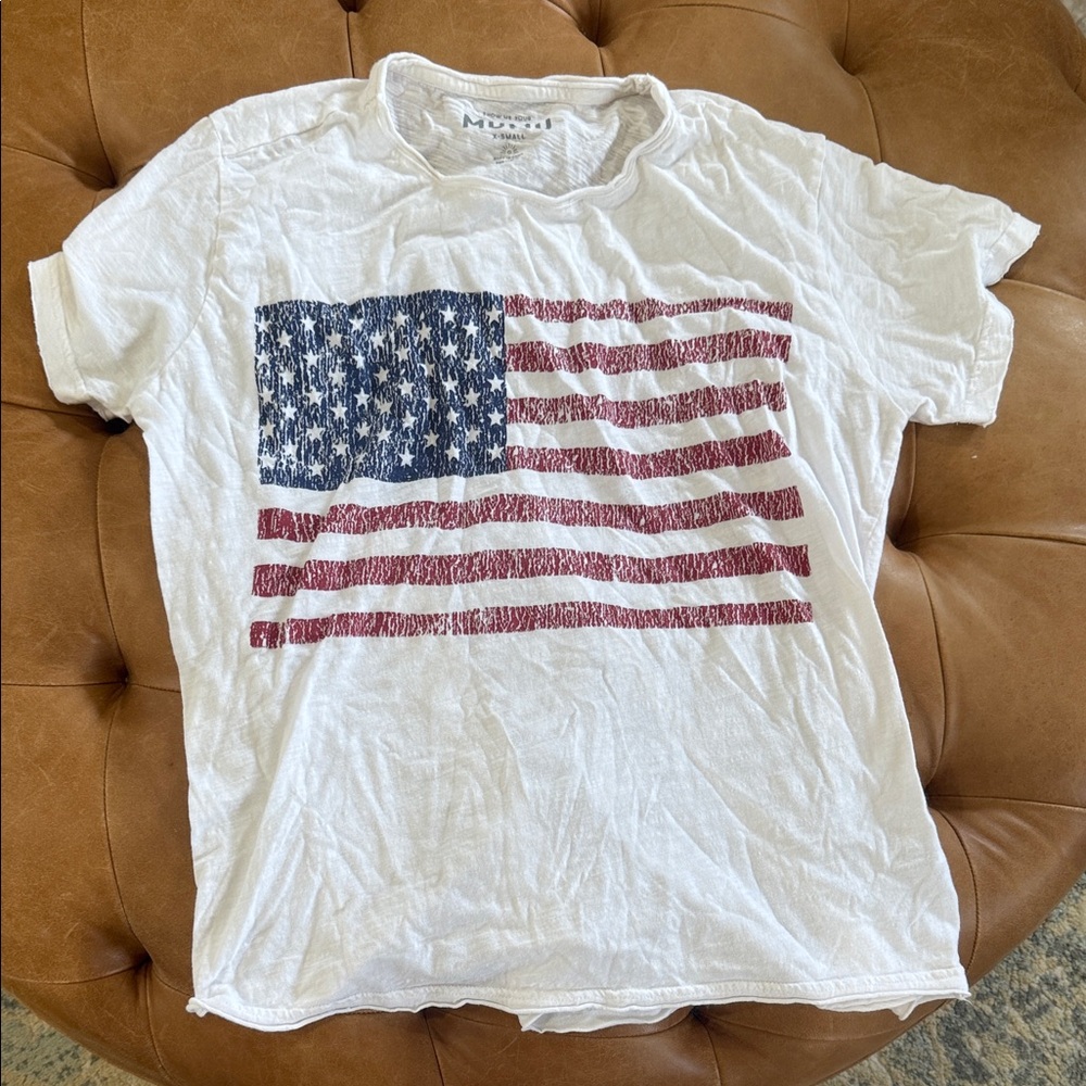 Show Me Your MuMu White Scoop Neck flag tee
